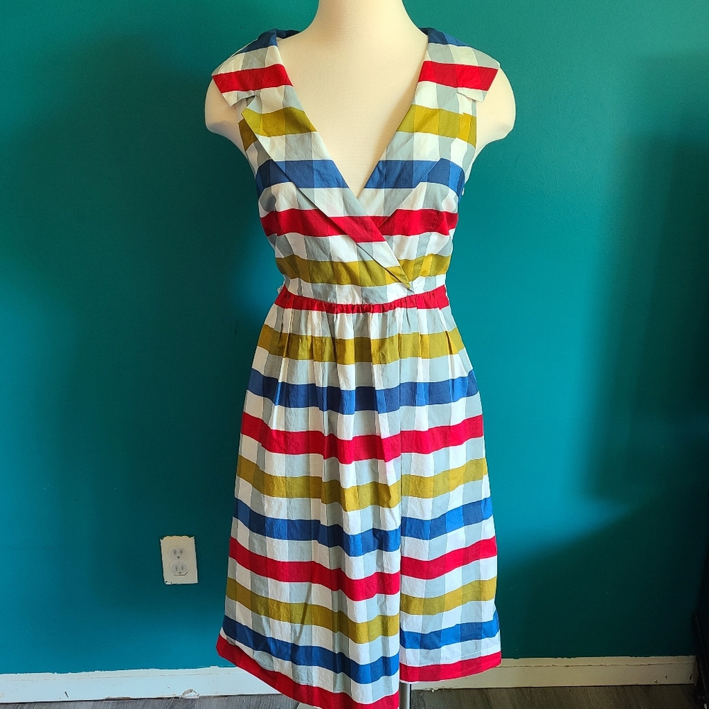 Anthropologie Maeve Cricket Club Dress Multi Plaid Sleeveless Cotton size 0